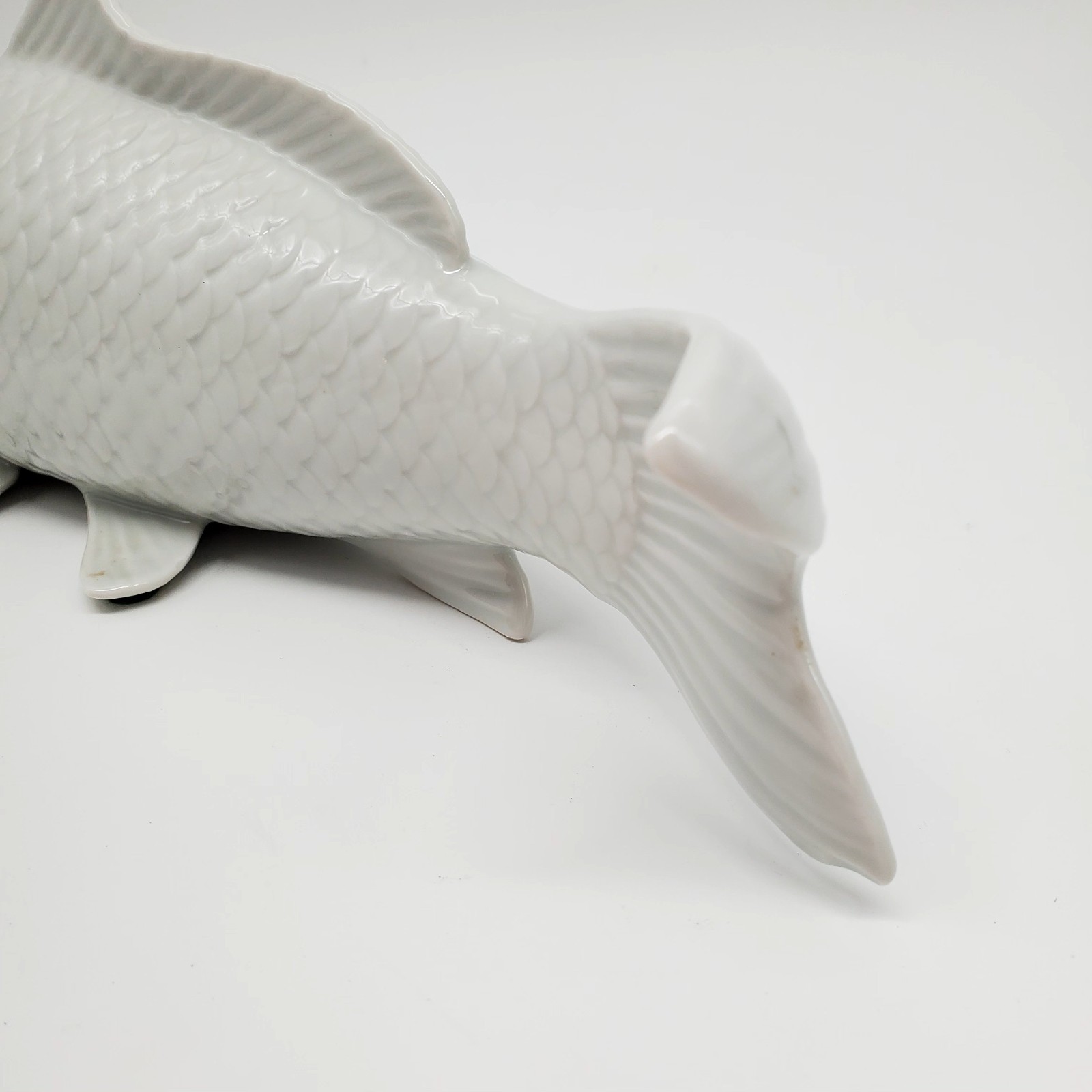 Andrea By Sadek Japanese White Lrg Koi Fish Porcelain Figurine Sculpture 12″