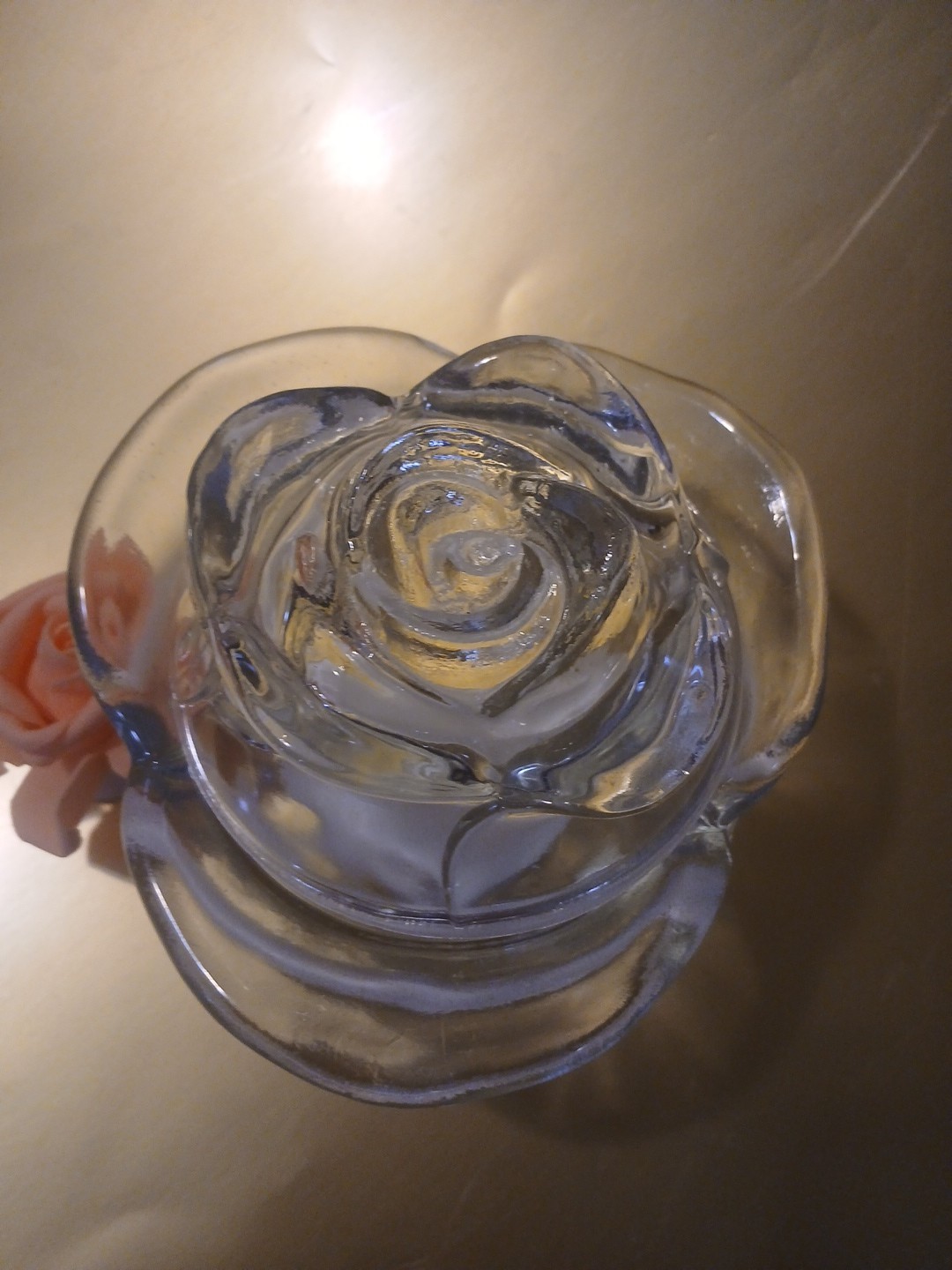 Le Smith Rose Candle Holder / Candy Dish Heavy Glass Nice Details