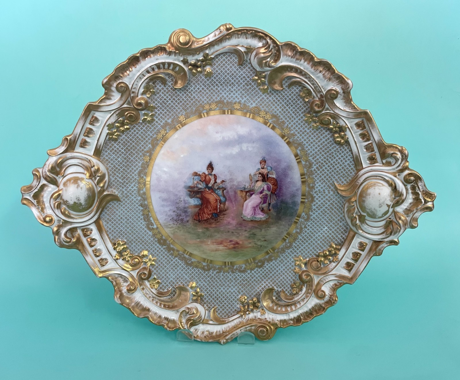 Antique Straus, Lewis & Sons Limoges Handpainted Portrait Plaque Tray Signed