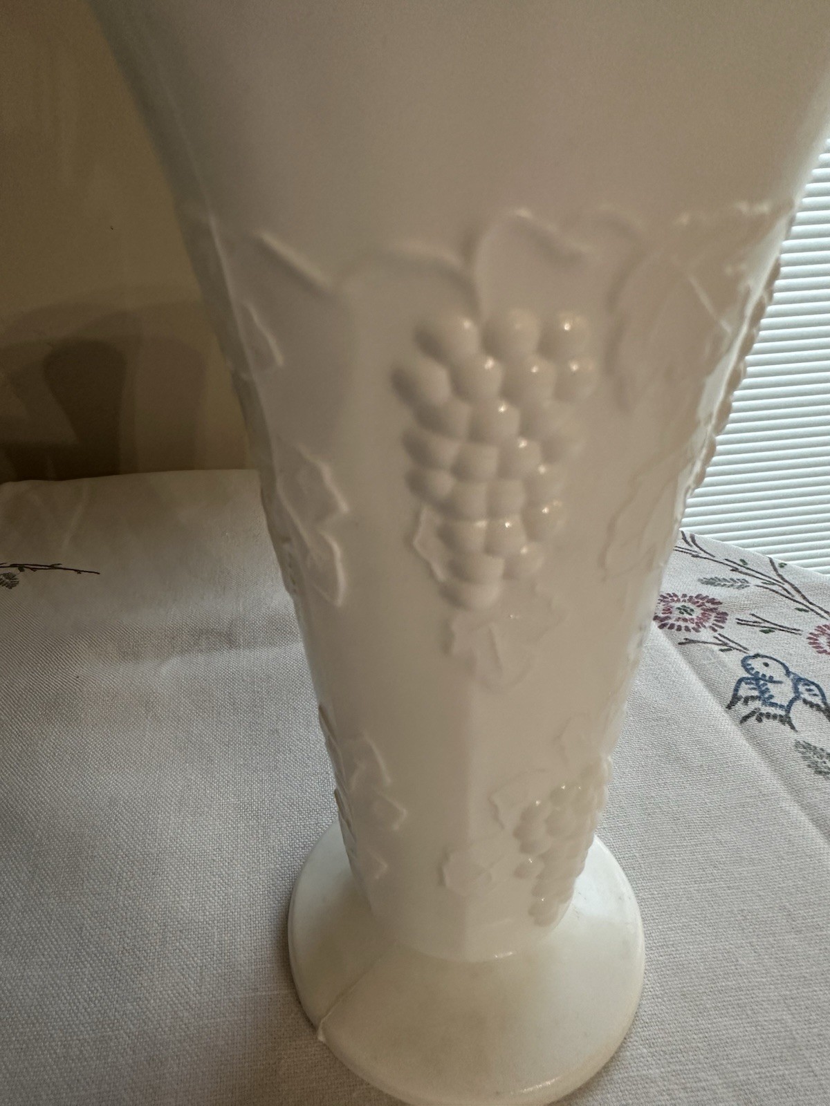 Vintage Indiana Colony milk glass grapevine pattern vase 7.75″ 1950’s MCM