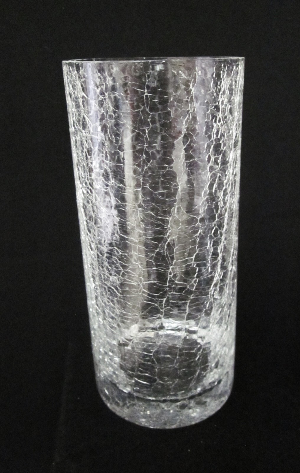 Vintage Clear Crackle Glass Vase 7.25” Tall x 3″ Diameter 1/2″ Glass Bottom