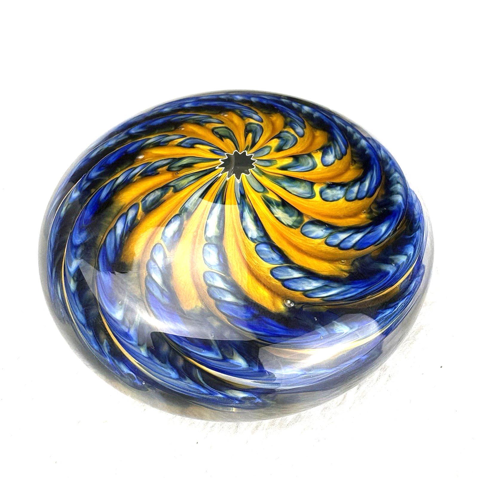 The Glass Forge Nate Weight Sand Dollar Blue Orange Swirl 3.25″ Paperweight