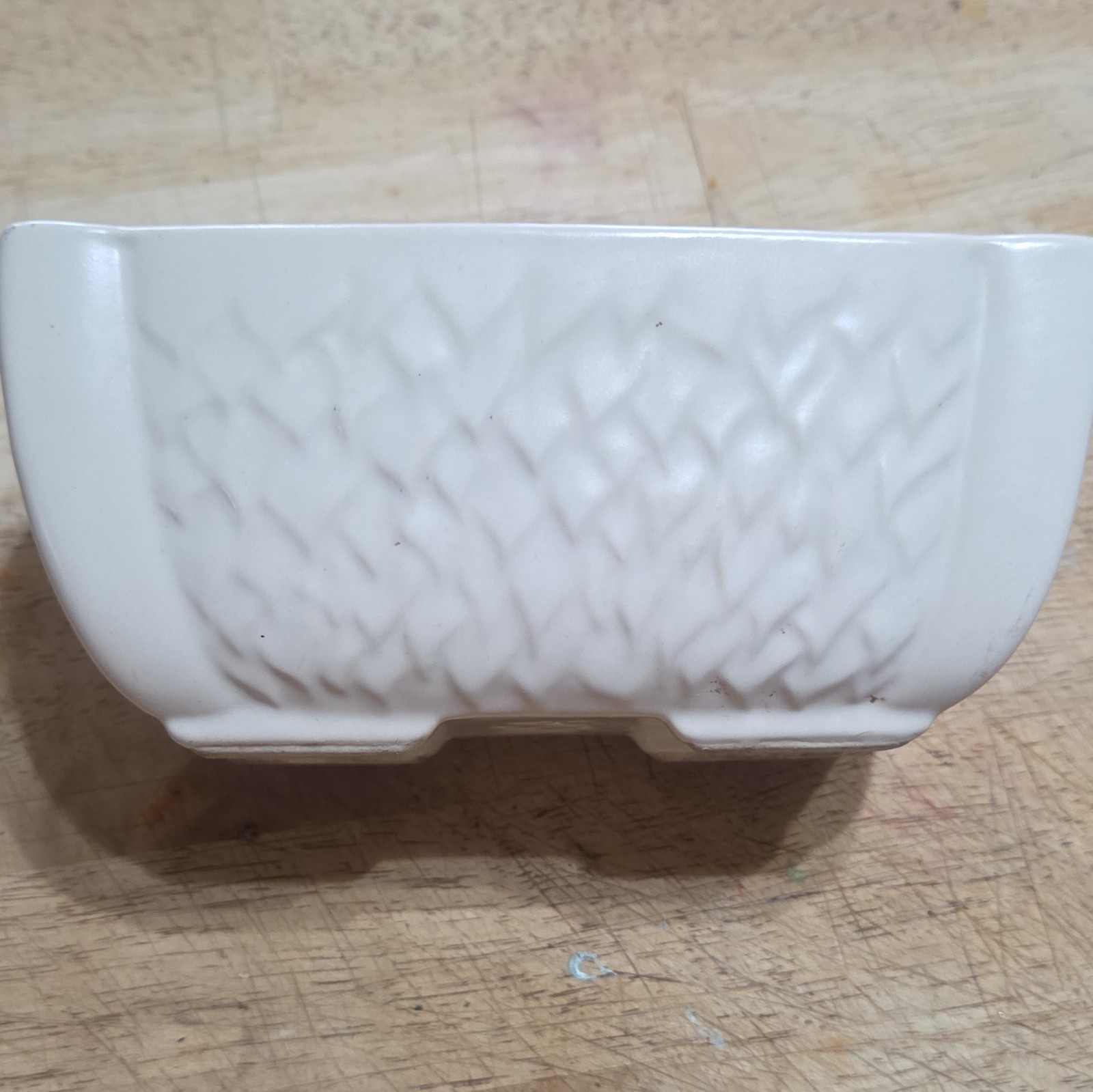 Vintage Mid-Century White Ceramic Art Pottery Planter Rectangle Textured USA 76