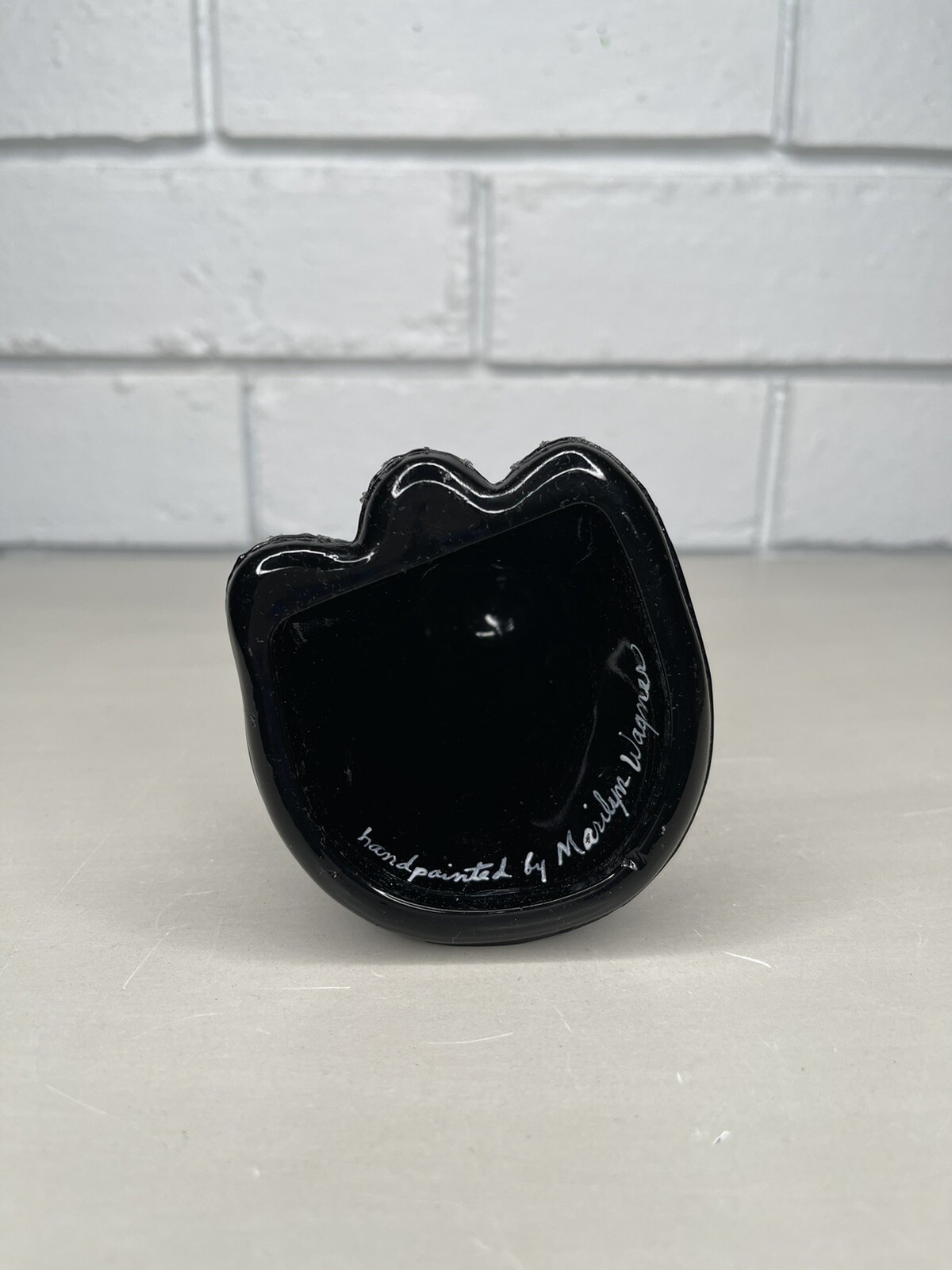 Fenton FAGCA Glass Black Happy Cat Fall Autumn Leaf Hand Painted Marilyn Wagner
