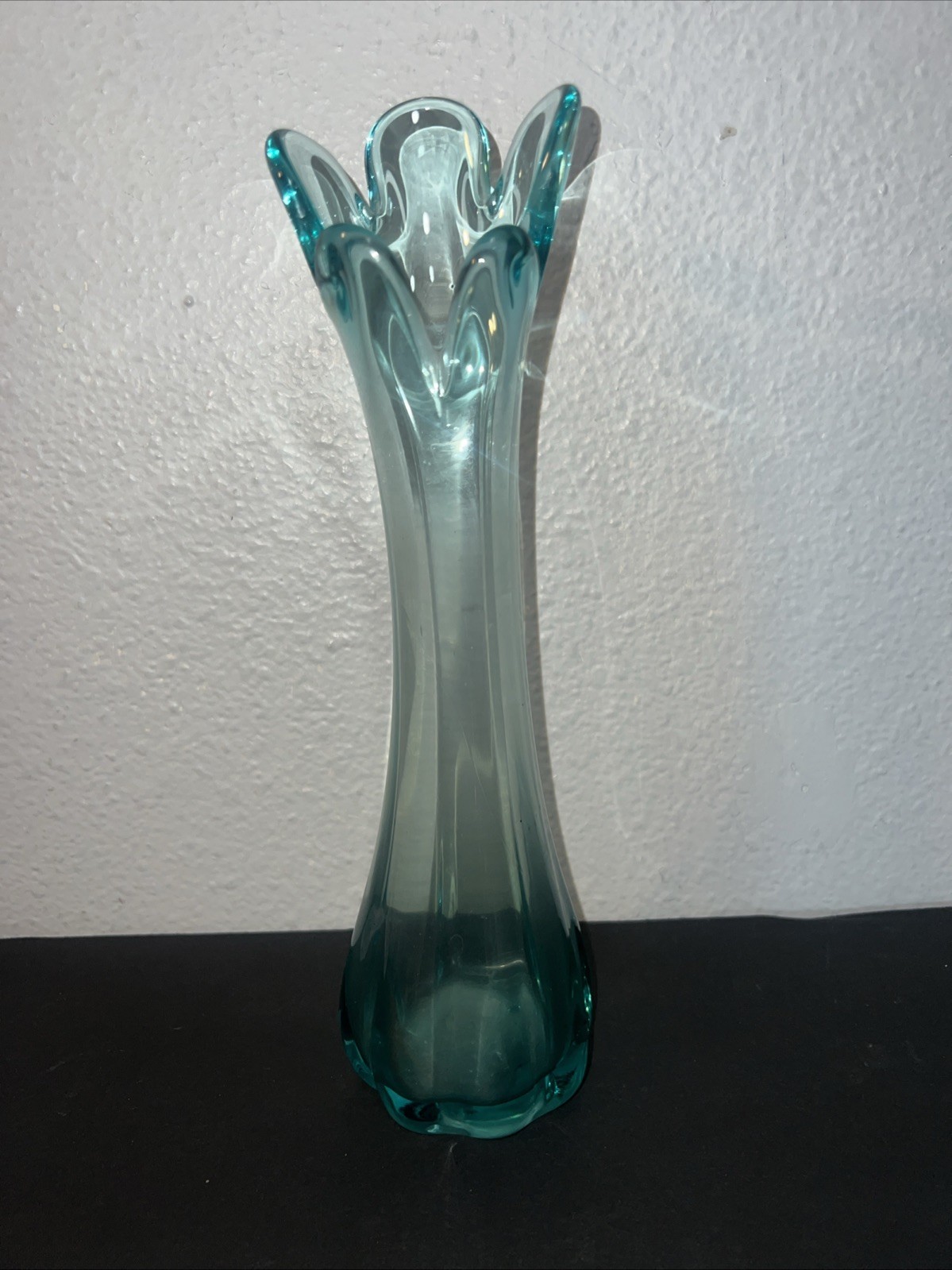 Teal Blue Five Point Swung Vase 11”