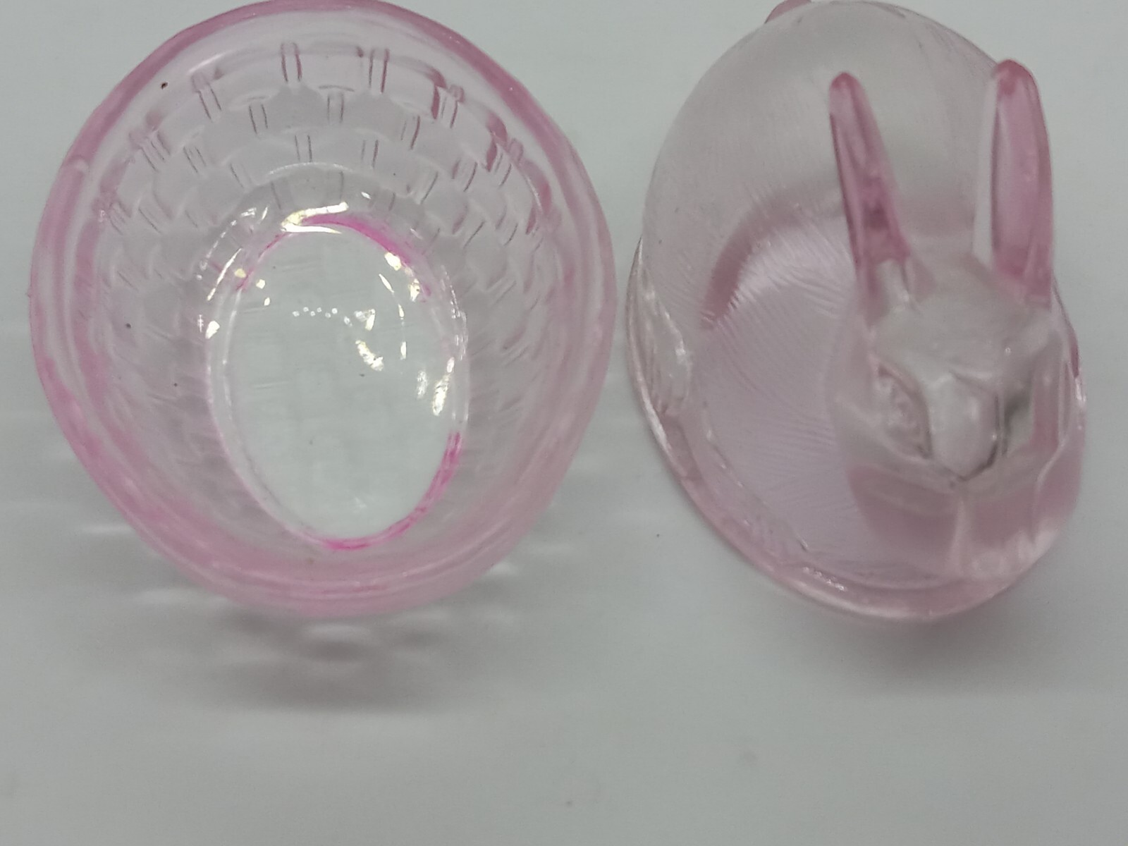 L.E. Smith Pink Glass Bunny Rabbit On Nest Candy Dish MCM