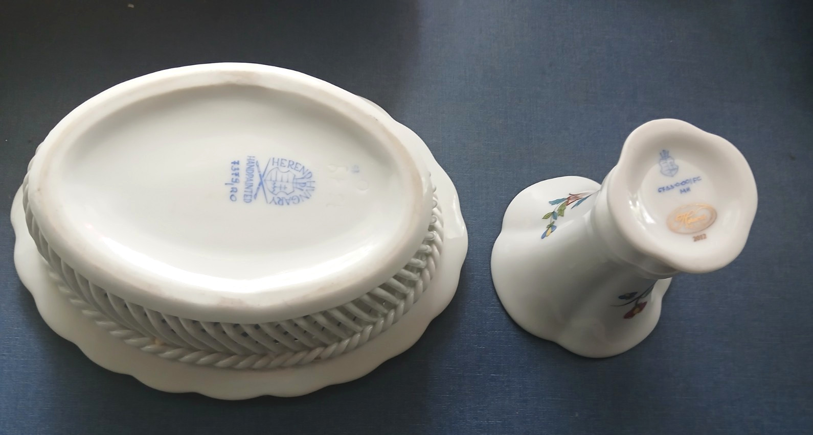Herend Rothchild Bird 5.5″ woven basket 7379 + other Herend 2.6″ bud vase