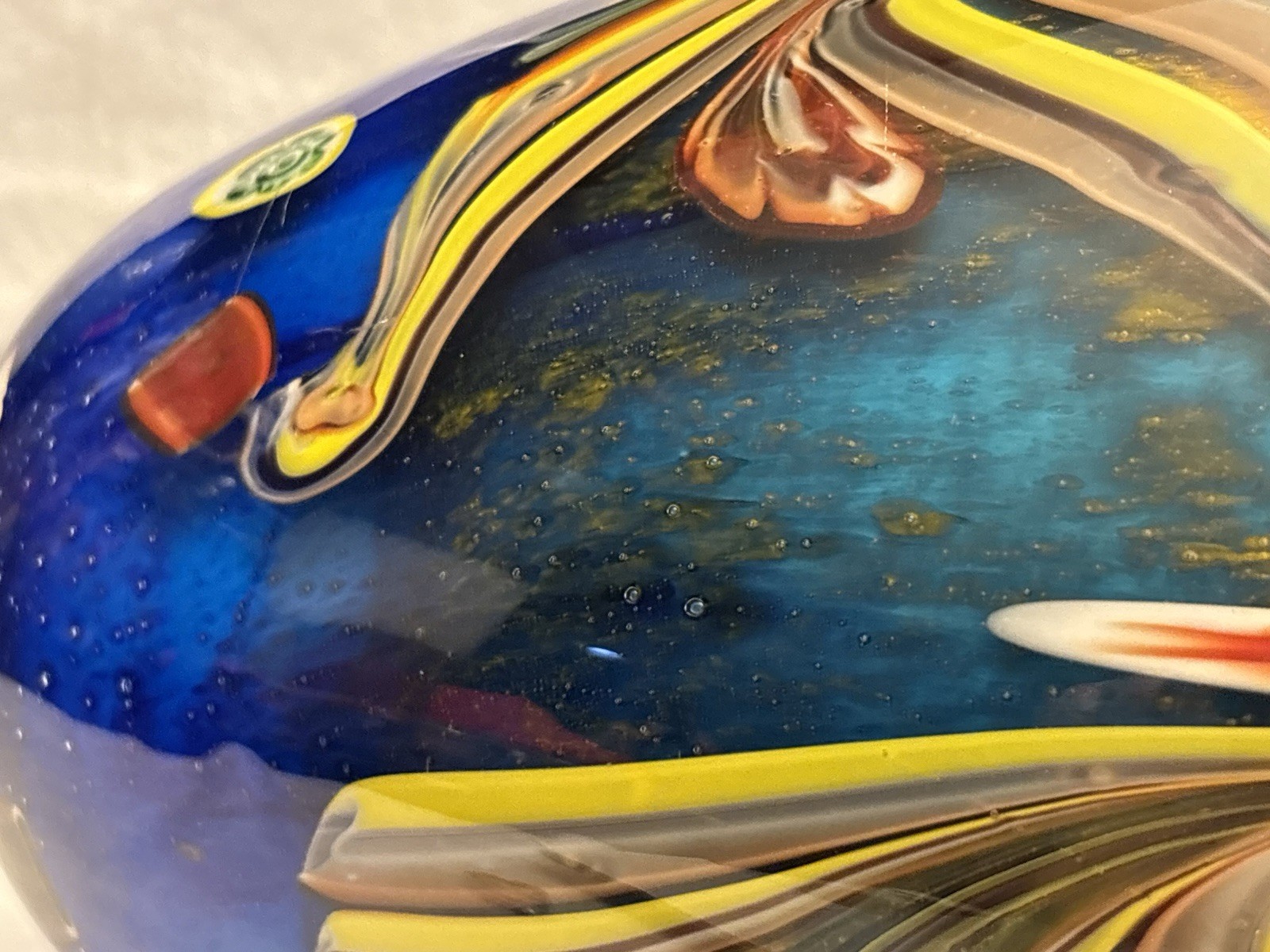 Vintage Murano Style Blown Art Glass Vase Colorful Peacock Feather Motif