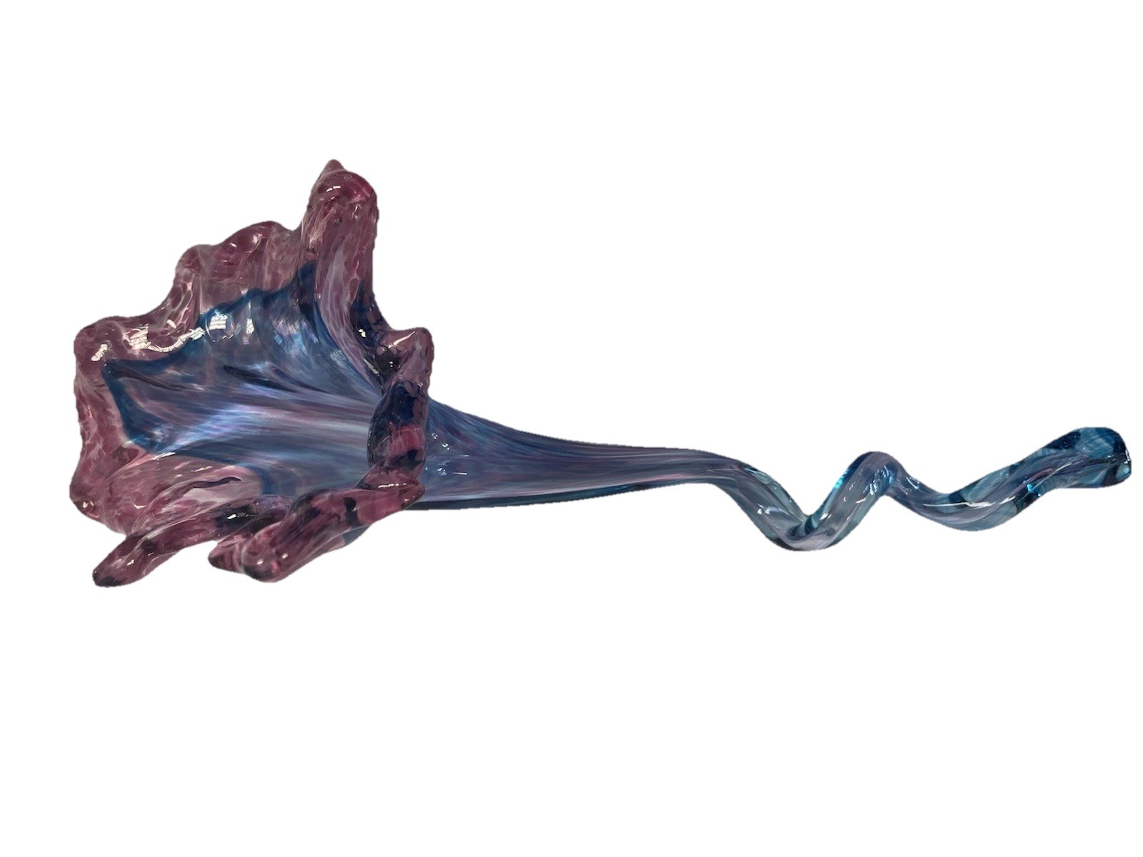 Beautiful Hand Blown Flower Art Glass-2 Tone Blue&Purple Color /13”L