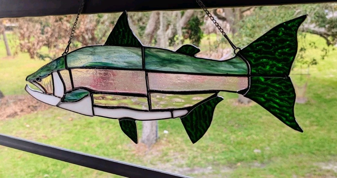 Stained Glass Lake Trout, Cabin Or Lake House Decor, 19W By 8H In