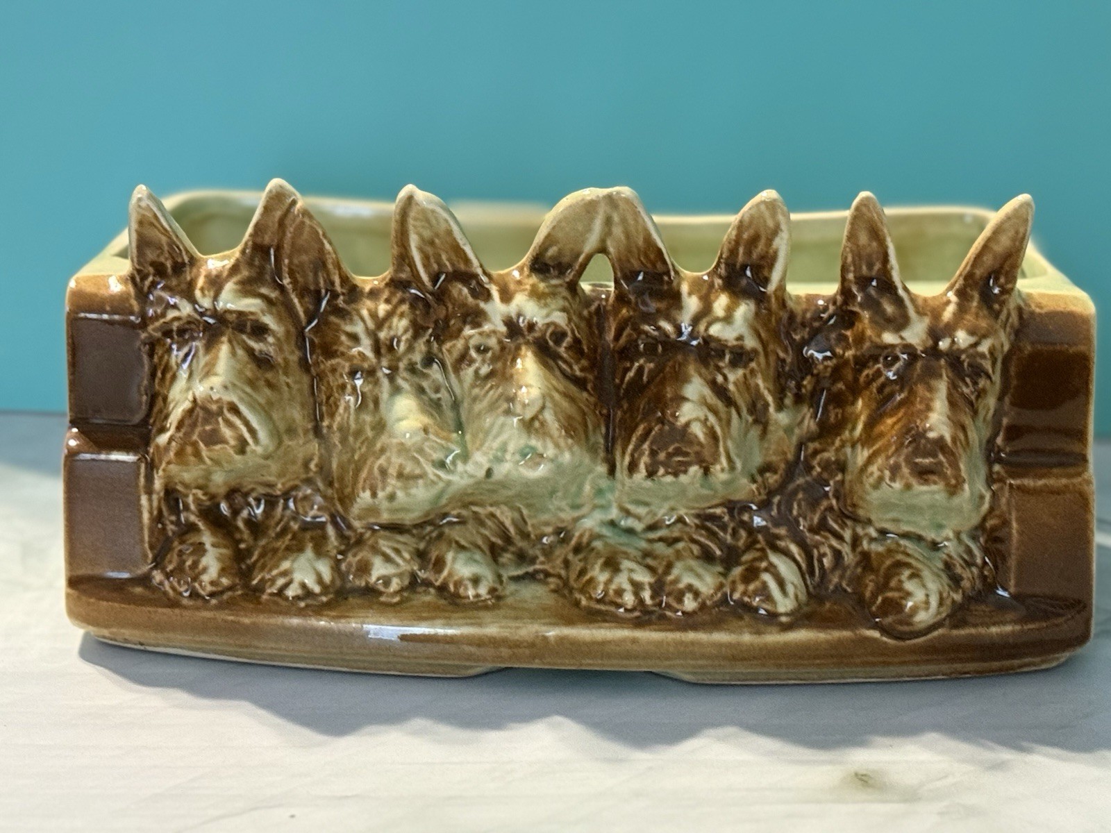 MCM McCoy Five Scottie Dogs Planter, Brown AND Cream Vintage 1949 Mint