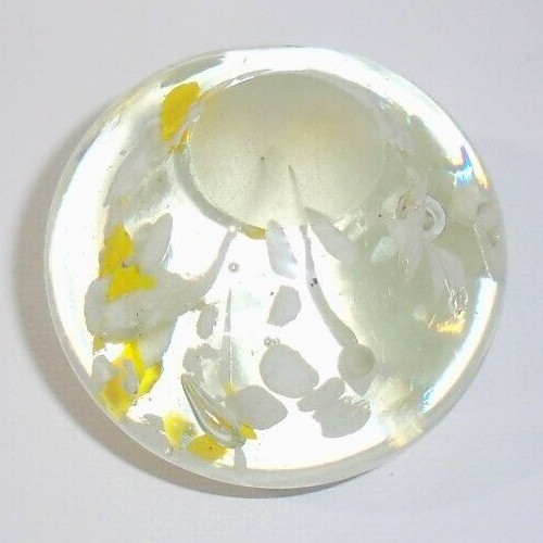 Vintage Hand Blown Art Glass Paperweight Yellow & White Flower Petals 3”
