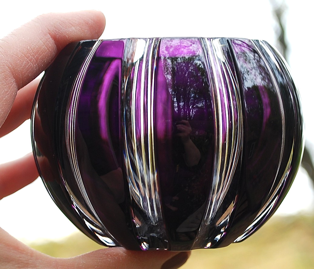 Set 2 FABERGE CUT CRYSTAL ‘Parallele’ SAPPHIRE & AMETHYST Votive Candle Holders