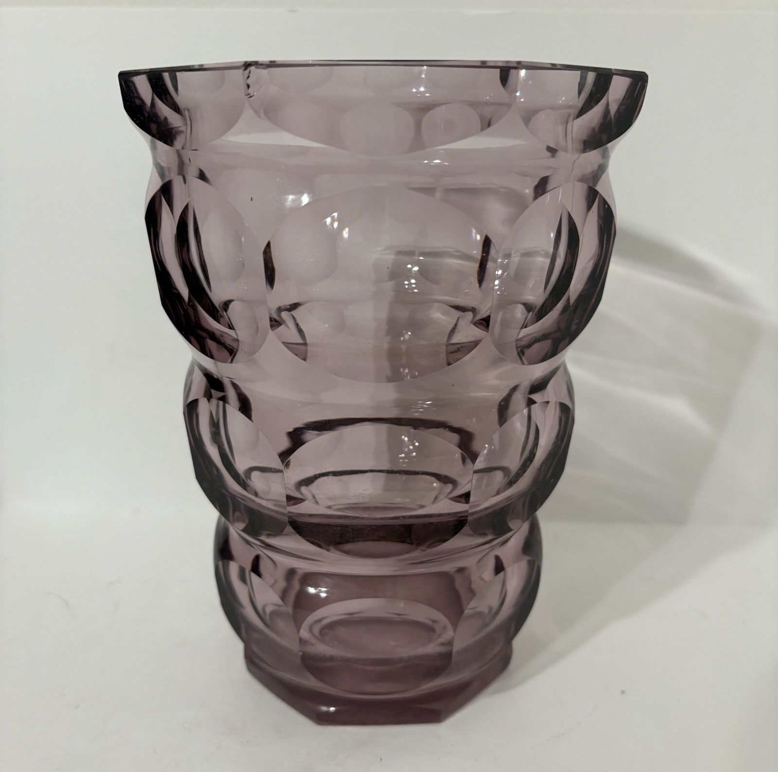 Antique Art Deco European Optic Faceted Amethyst Glass Vase Moser Niemen