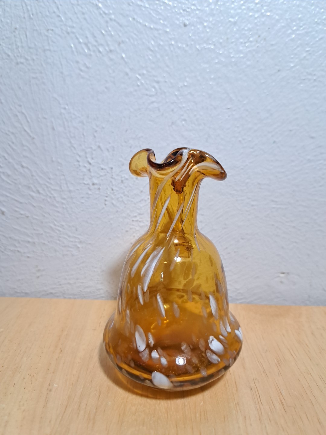 Vintage Amber/ White Spots Art Glass Cruet/ Pitcher Hand Blown 4.75 Inches
