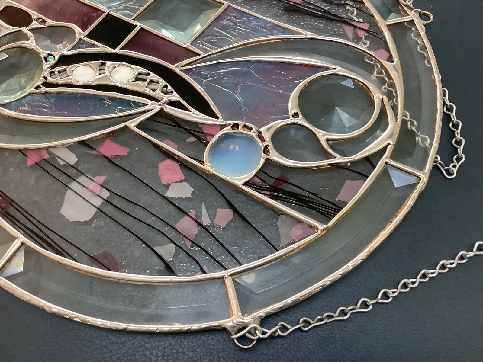 Handmade Round Stain Glass 3D Hanging Glass 14 Inch Colorful Piece-BEAUTIFUL!