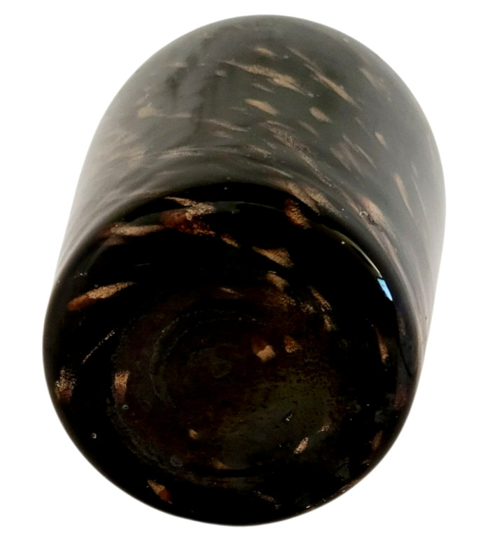 Vintage 1960s Black Gold Italian Adventurine Hollywood Regency Art Glass Vase 8″