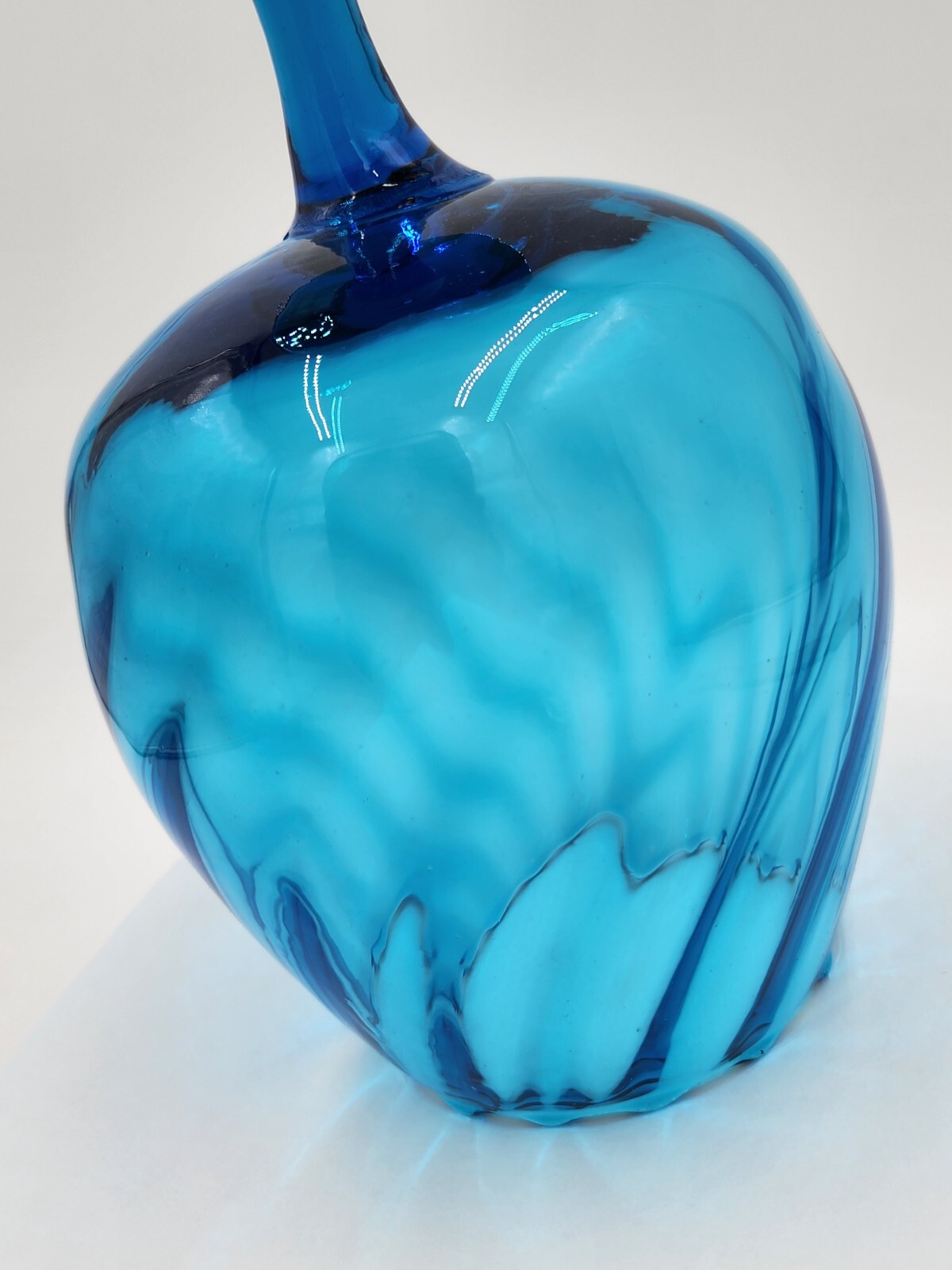 Empoli Optic Blue Art Glass Brandy Snifter Vase Swirl Scalloped Top Vtg 8.25″