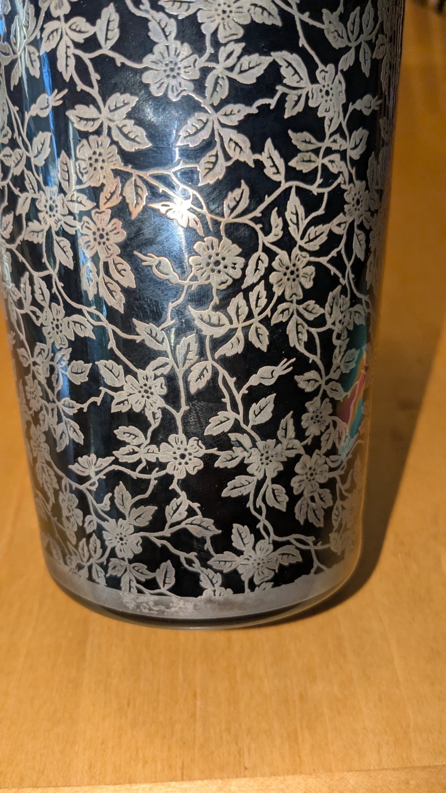 Japanese Shibata Black & Silver Floral Pattern Metal Decorative Vase Vintage