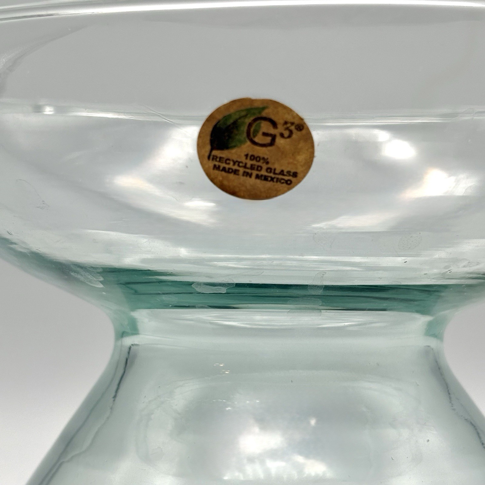 Recycled Glass Vase Mexico Hour Glass Shape Green Tinted 5.25” Tall