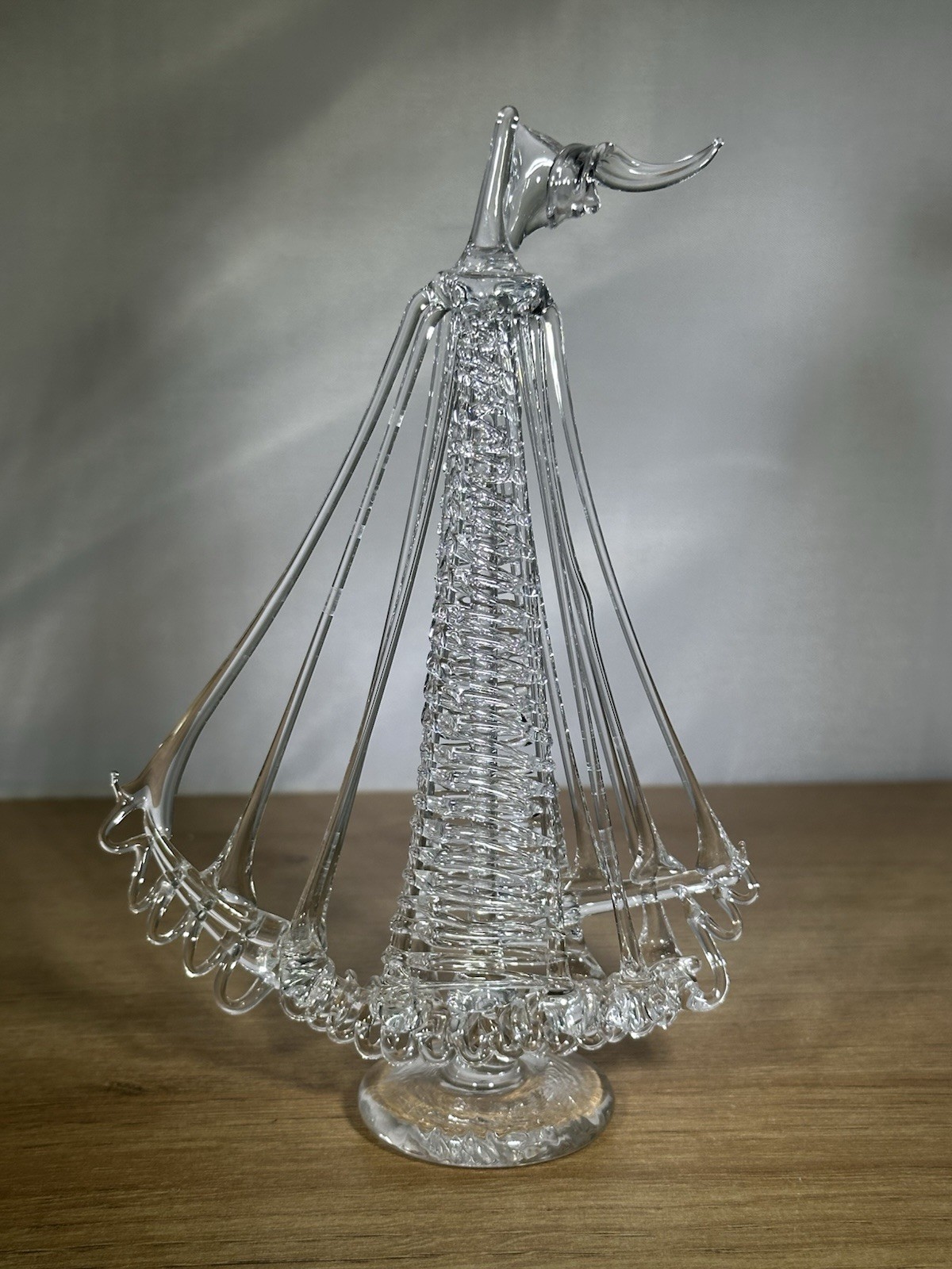 Vintage Handmade Spun Glass Clear Nautical Sail Boat Figurine 6.5” Tall