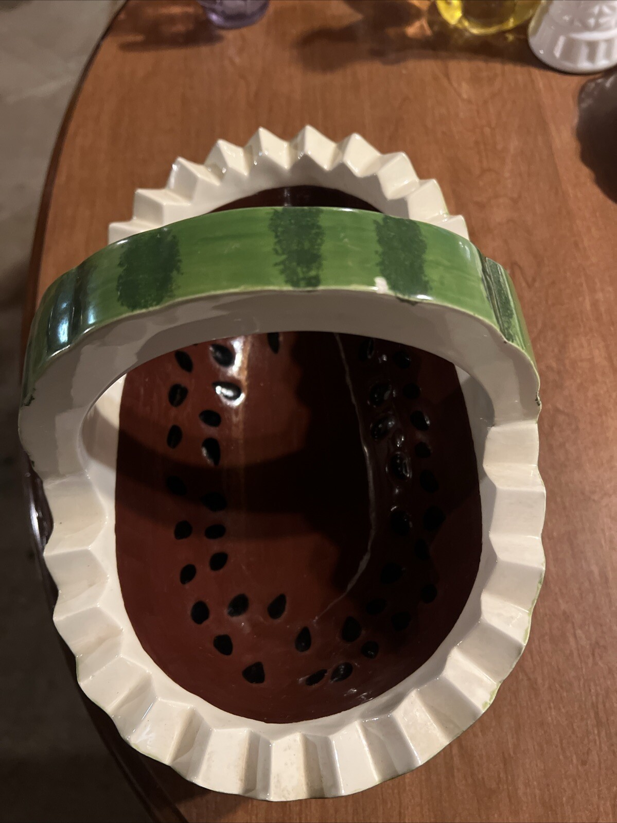 ceramic watermelon basket 11 3/8 Inches Long And 7 1/2 Inches Wide