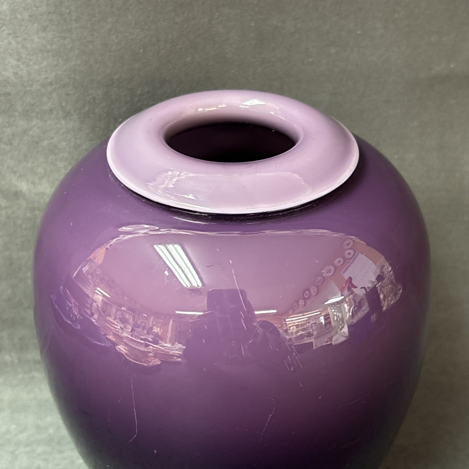Vintage Larry Laslo For Mikasa Purple Ombre Glass Vase Reverse Lip 6 Inches