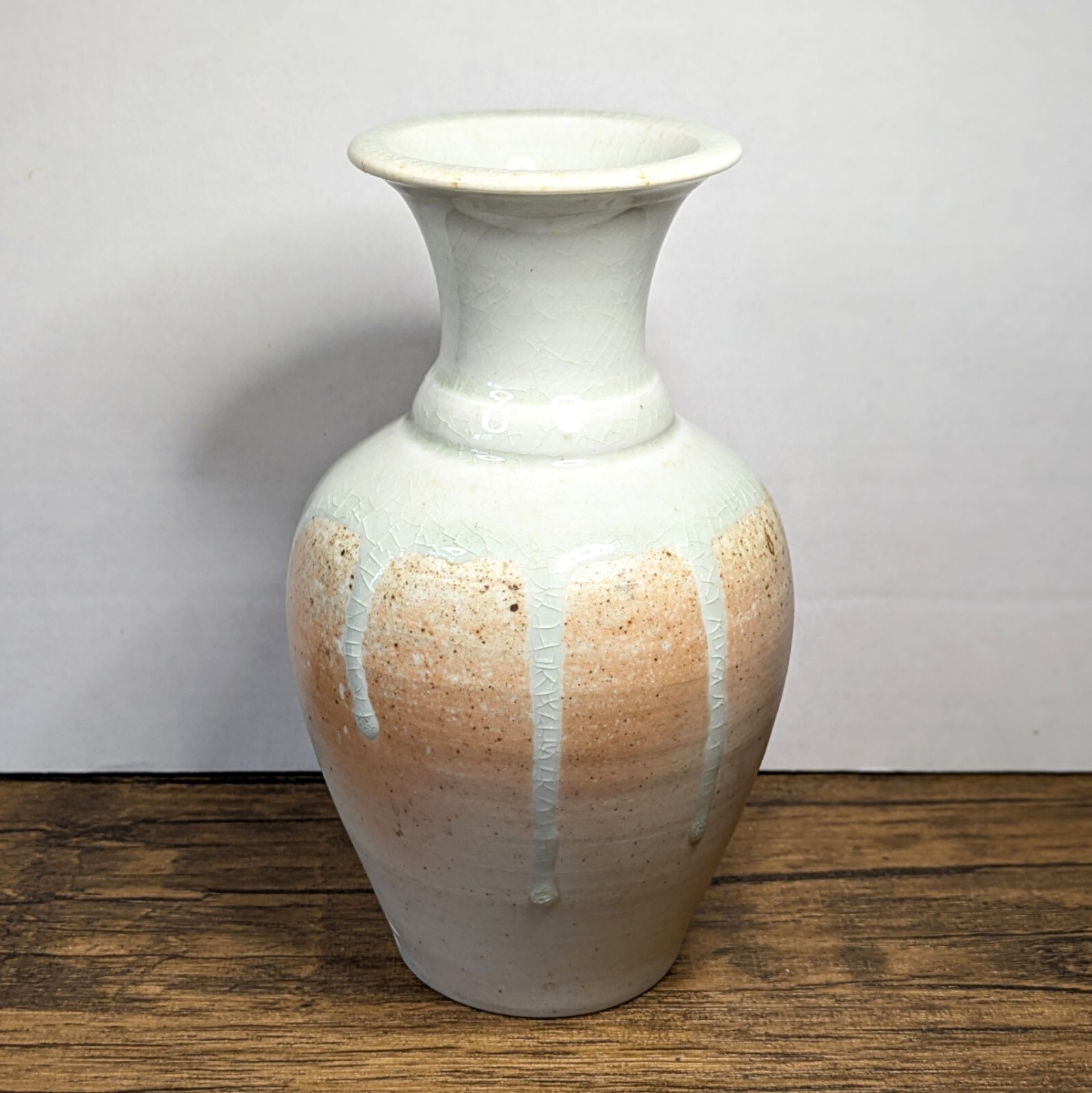 Vintage – 6¼” White on Peach Drip Glaze Bud Vase, Studio Pottery Marked