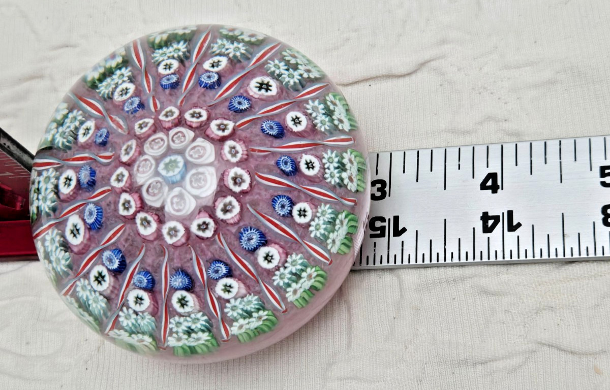 Perthshire 1960s 3″ Millefiori 15-Spoke Cartwheel Paperweight; PW 45