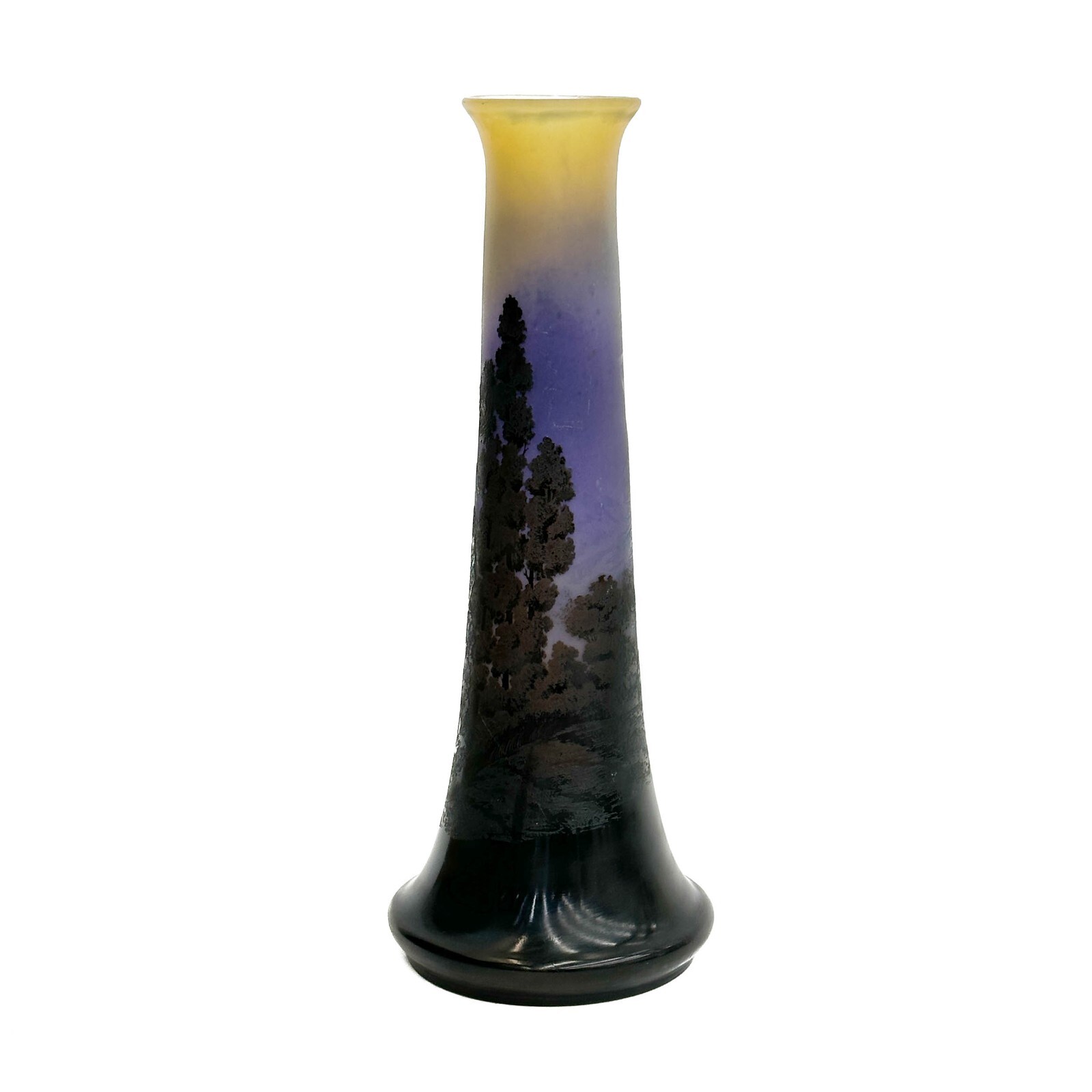 Emile Galle French Acid Etched Scenic Cameo Glass Vase circa 1880 cracked 18″
