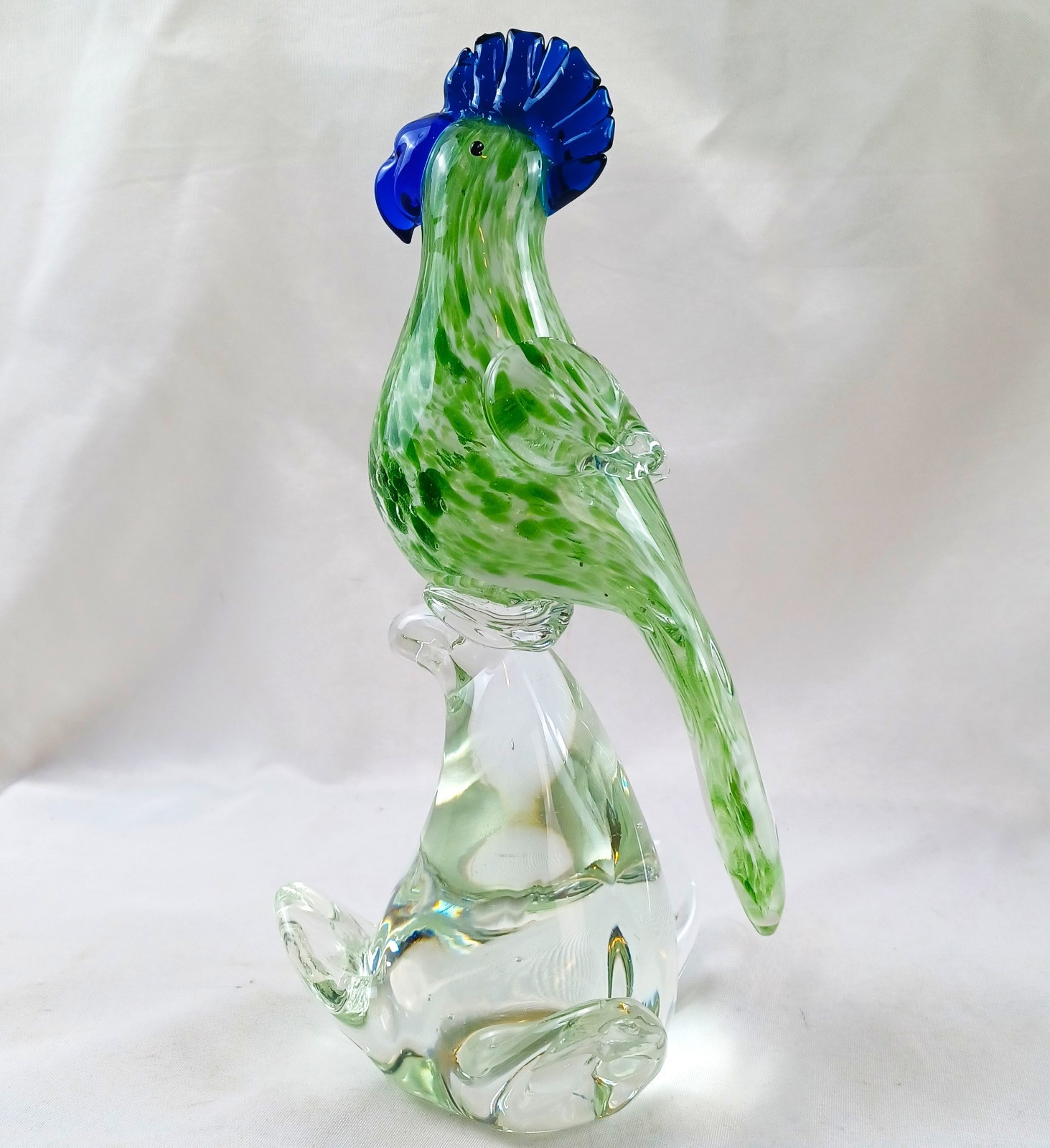 Murano Glass Style Cockatoo Bird Parrot Handblown Italy Green Blue Smooth Bottom