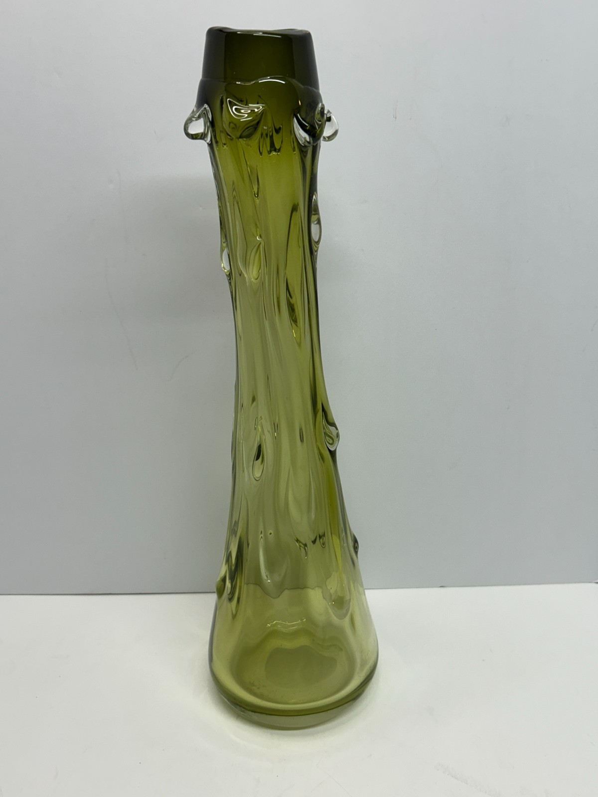 Vintage 17″ MCM Murano Green blown Glass Vase Seguso Art Glass 1960’s