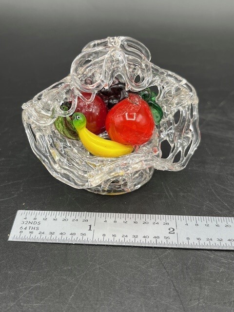 Vintage Glass Fruit Hand Spun Blown w/Glass Basket 2.5″