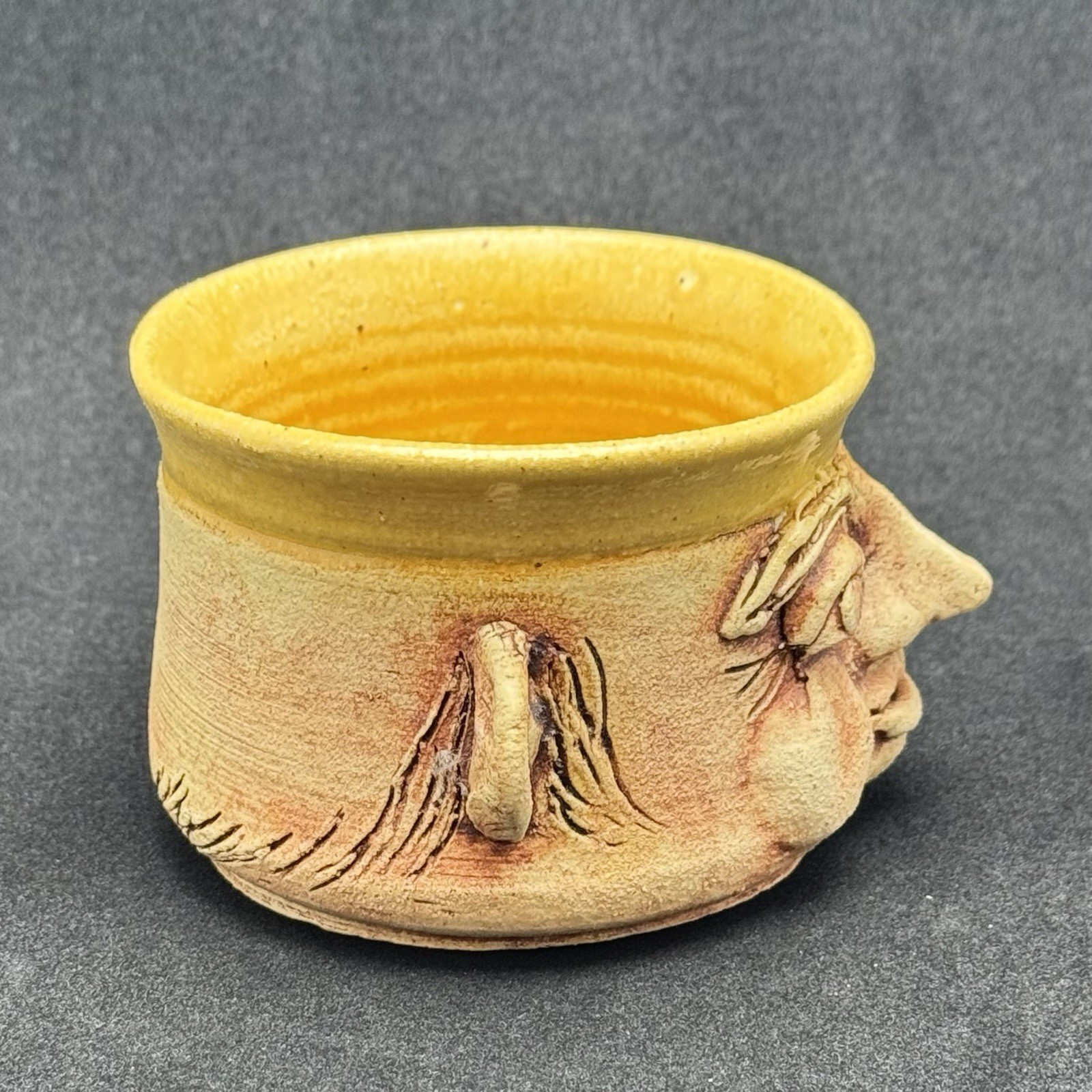 Signed Studio Art Pottery Face Planter Vessel Bowl Whimsical Folk Art Ceramic