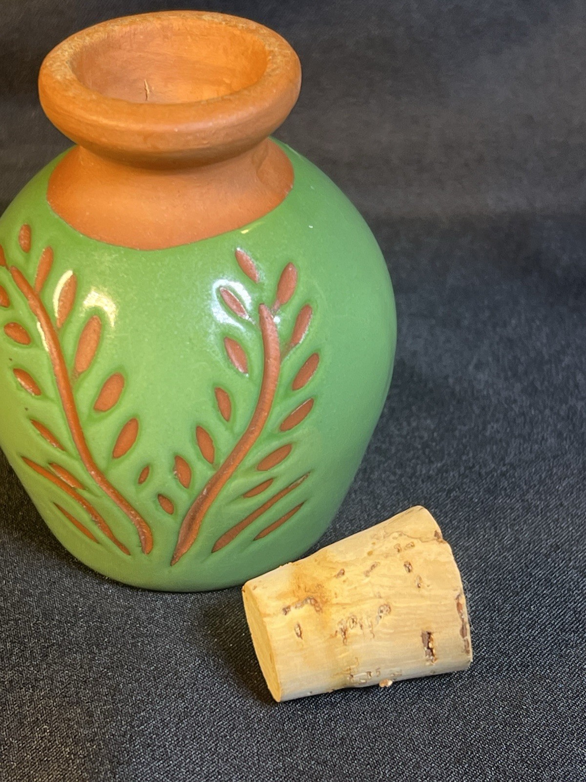 Vintage 2 7/8’’ Red ware Redware pottery Clay Glazed Floral small vase