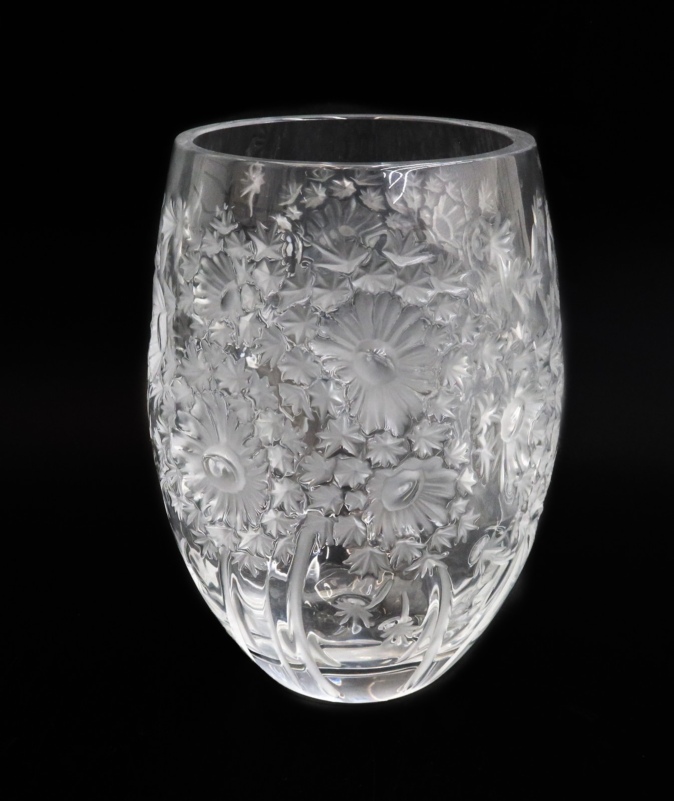 Lalique France Crystal Glass Vase in Bucolique Signed