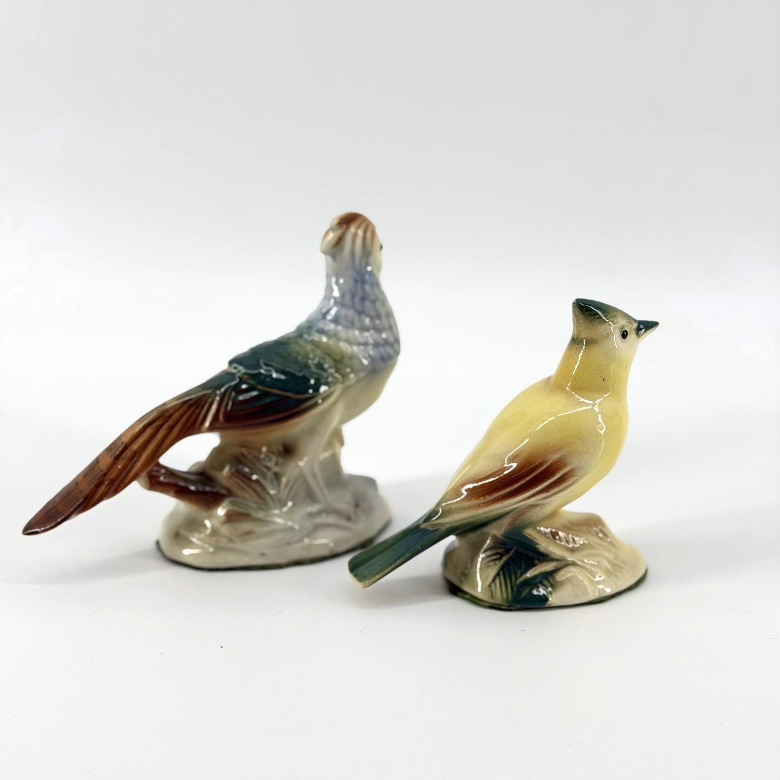 Vintage Royal Copley Pheasant Bird Figurine Pair Mid Century Modern Art Pottery
