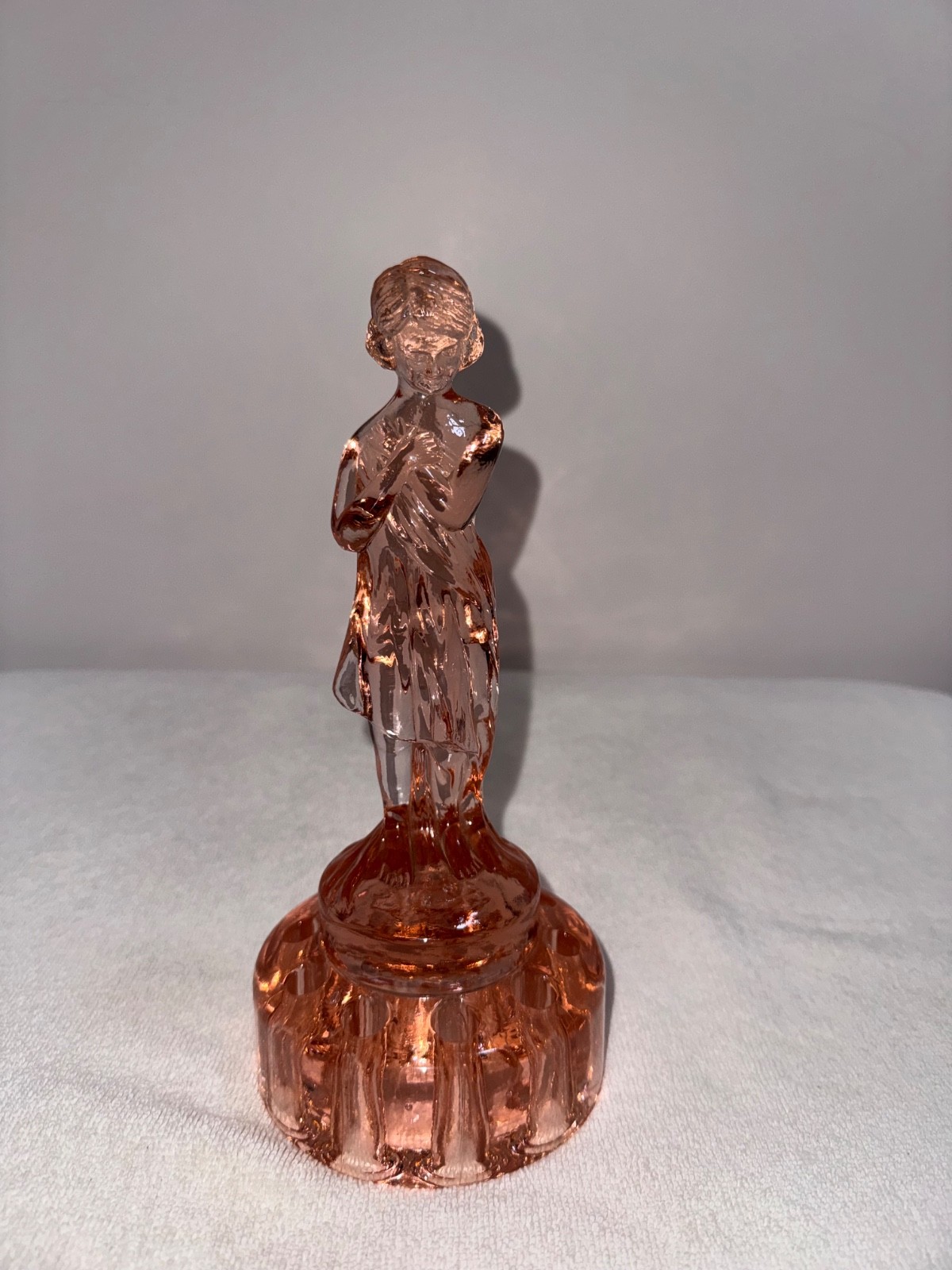 VTG Cambridge Glass Draped Lady Flower Frog 10 Holes Rose Pink Art Deco USA Nude