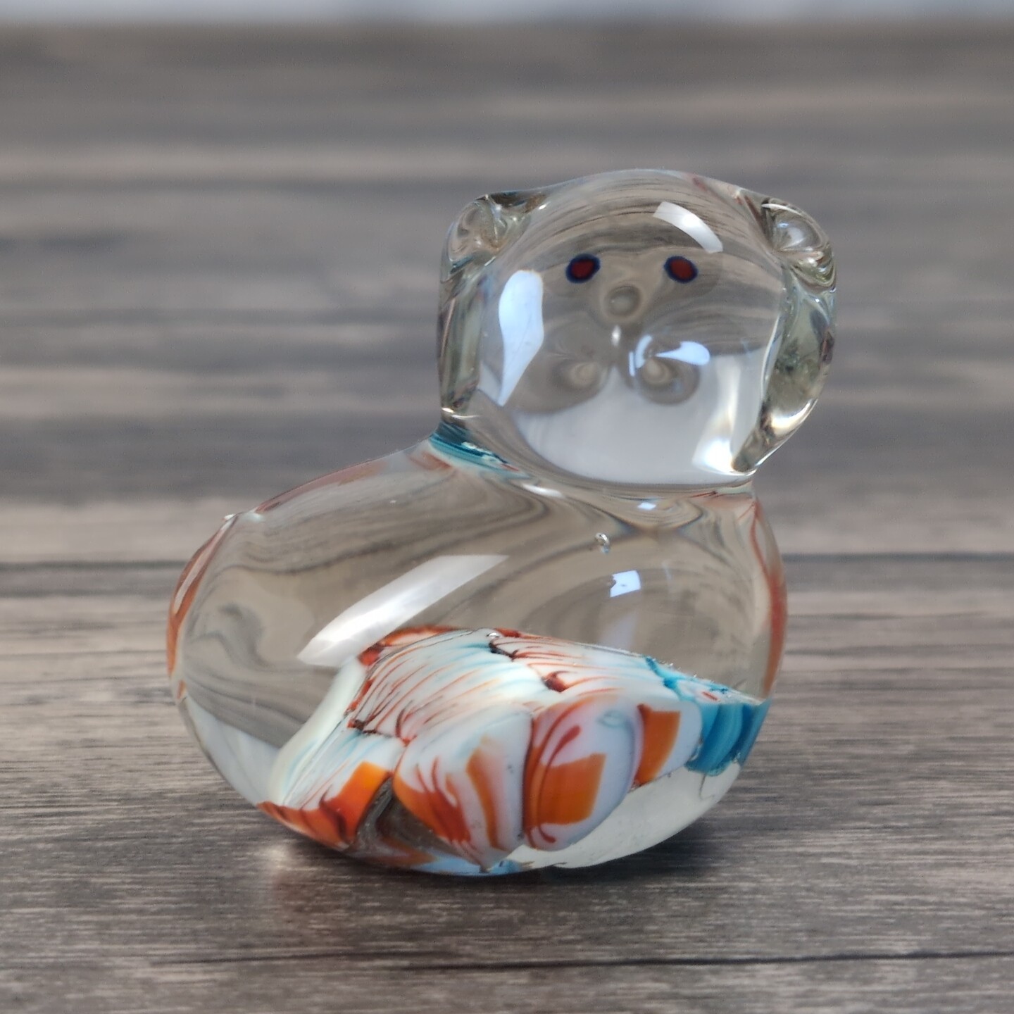 Hand Blown Art Glass Multi Color Animal Cat/Bear Paperweight Figurine 2″ Floral
