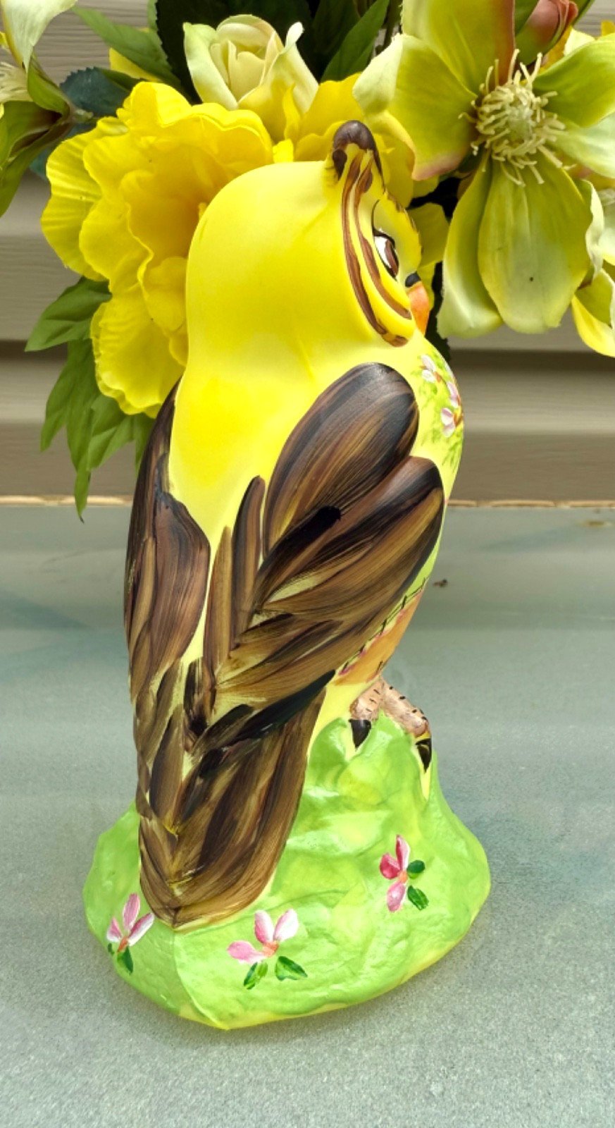 EXC. OOAK Fenton/Mosser**DANDELION YELLOW “THE PATH TO HOME” OWL FIGURINE..2026