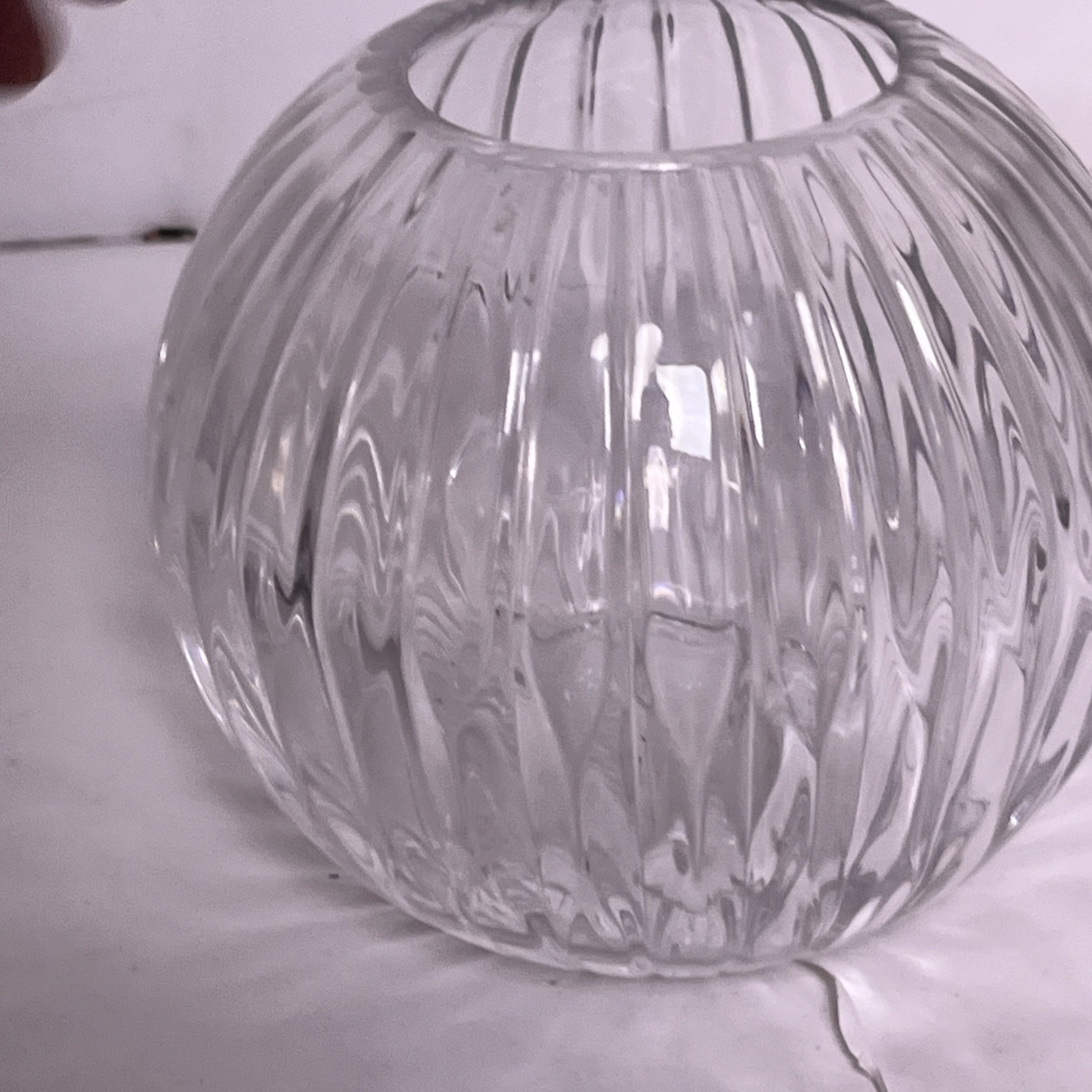 Wheel-cut crystal vertical lines votive candle holder bowl 6” wide x 5.5”