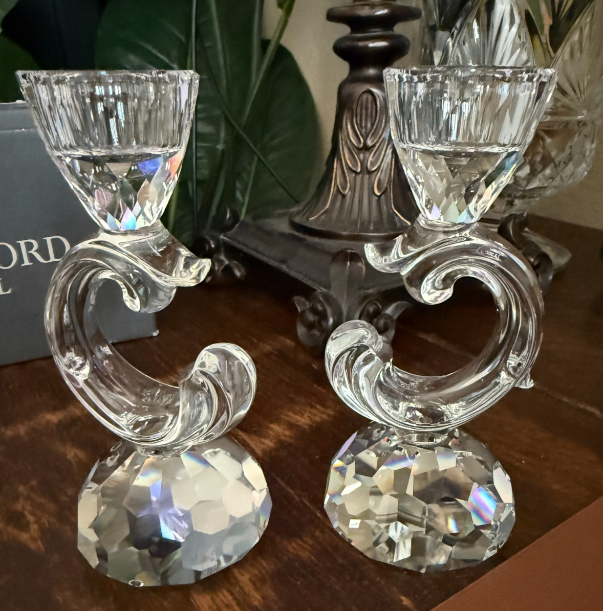 Swarovski 5.25 Baroque Honeycomb (2) Candleholders Excellent Condition A+