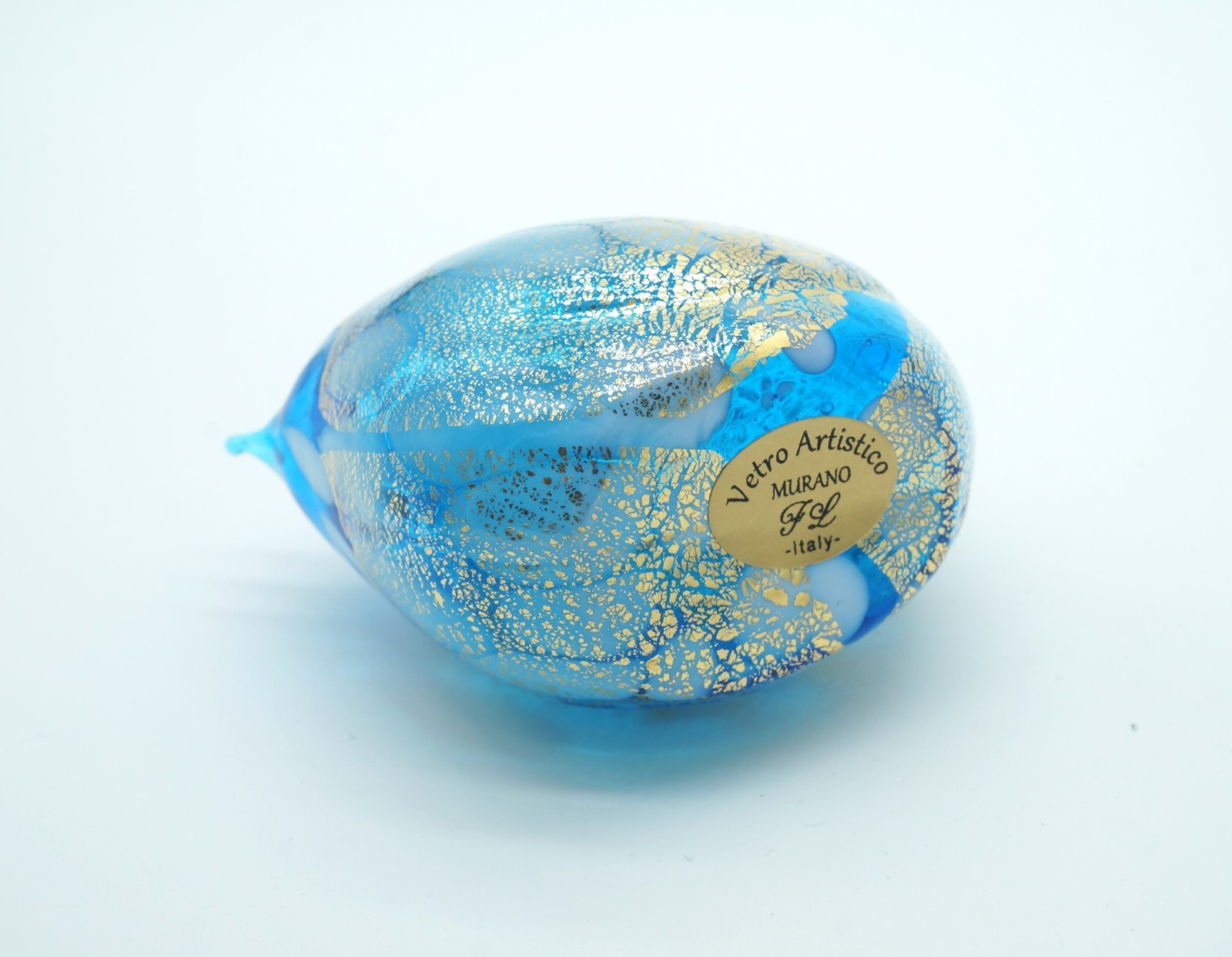 New Murano Cute Light Blue Bird Figurine Infused with Gold Italian Art Glass