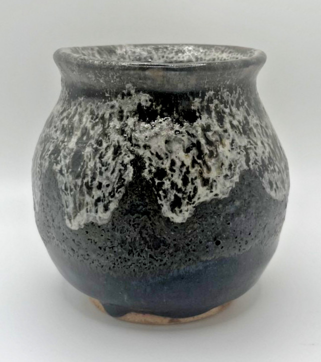 Studio Pottery Vase Lava Drip Glaze Black Gray Handmade~4.5 inches~ Vessel