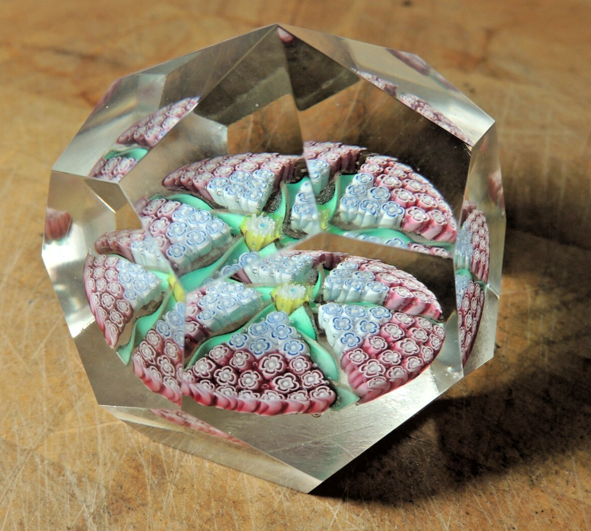 Vintage Murano Faceted Paperweight Millefiori Ribbon Star Urchin