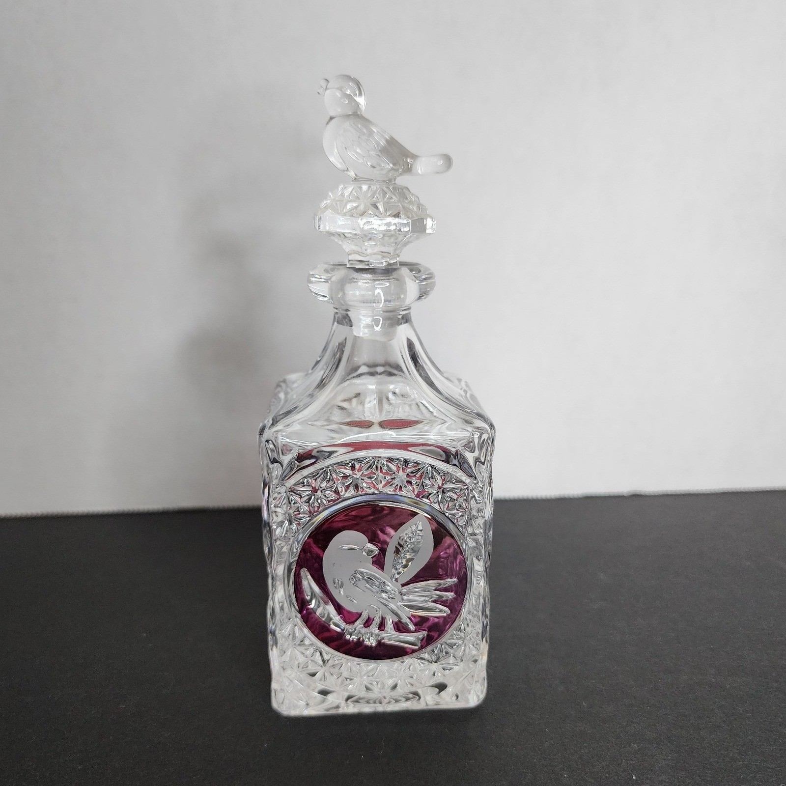 HOFBAUER BYRDES GERMAN LEAD CRYSTAL RUBY RED AMARIS BIRD Decanter/Perfume Bottle