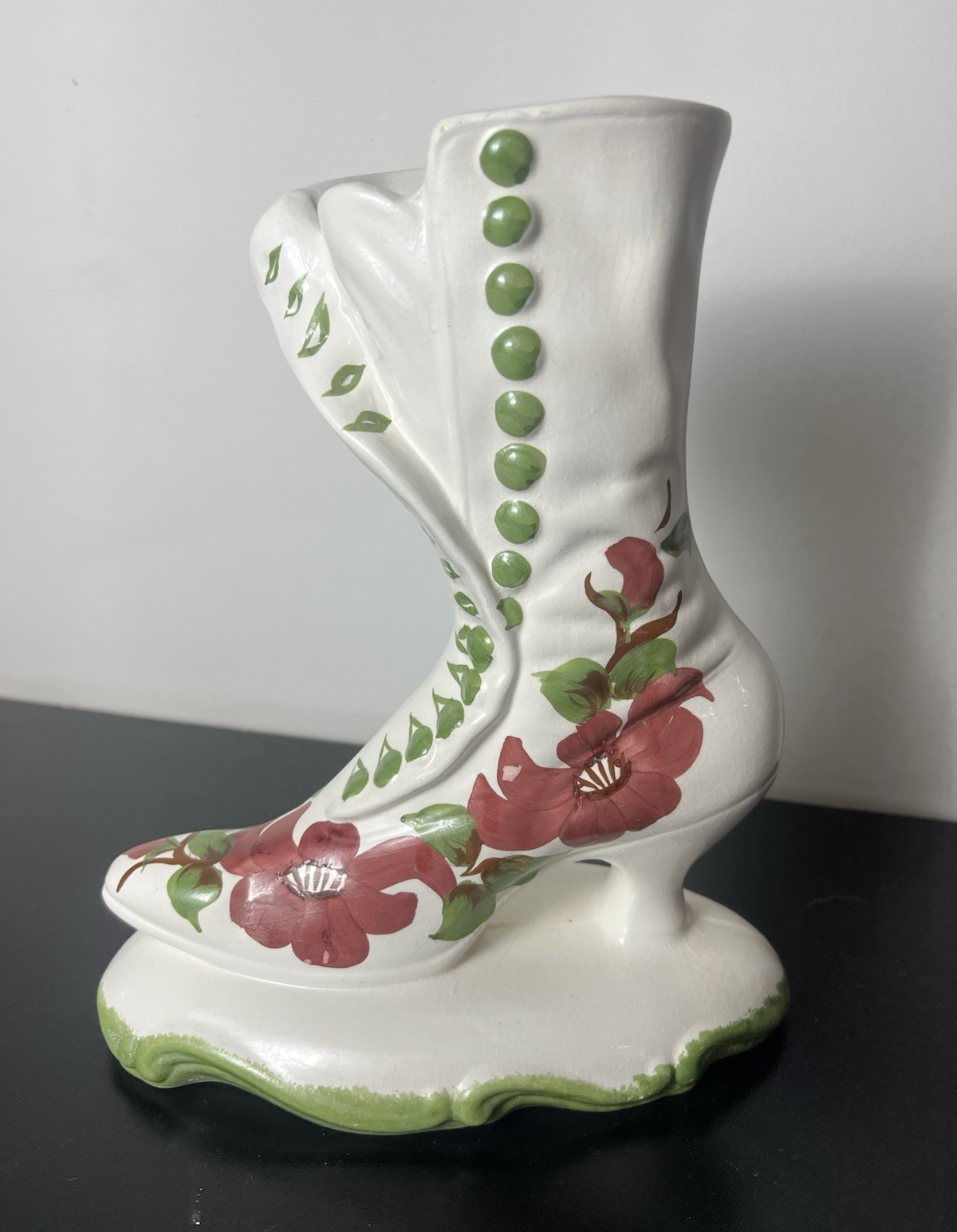 Vintage Blue Ridge Pottery Cash Family Hand Painted Victorian Boot Vase Erwin TN
