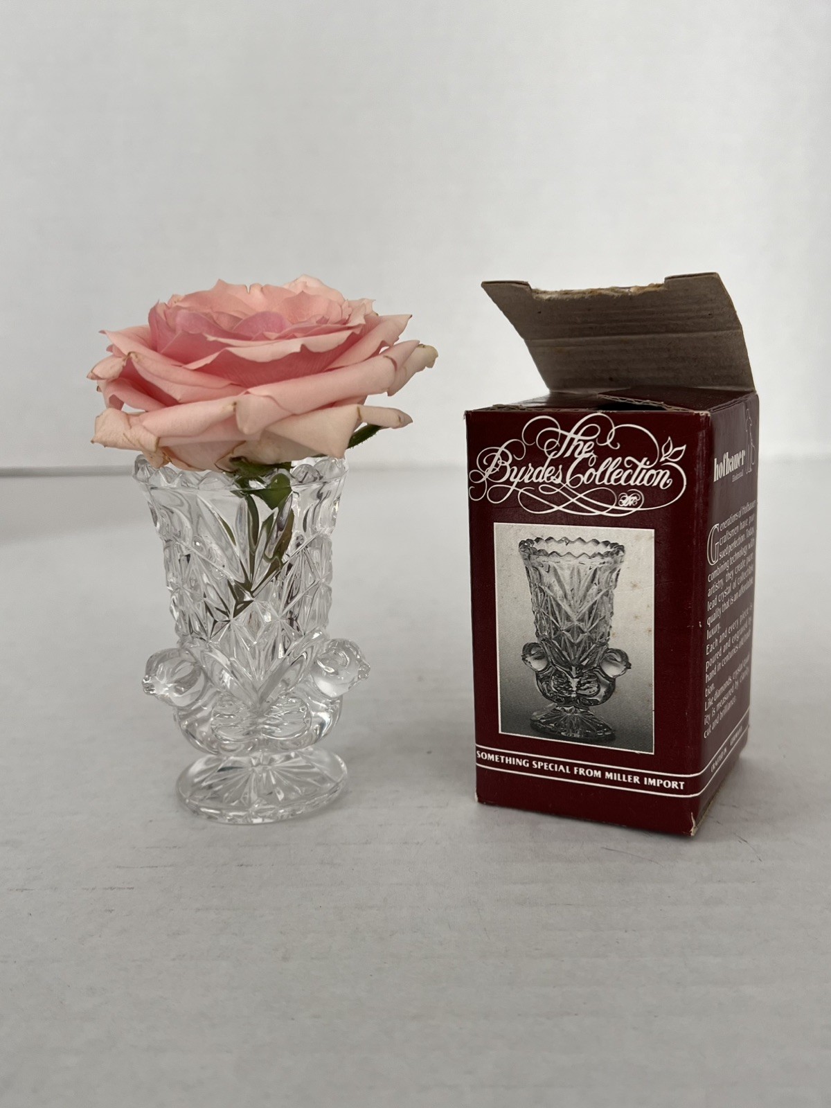 Byrdes Collection 24% Lead Crystal Mini Bird Vase 3” Bavaria Germany with Box