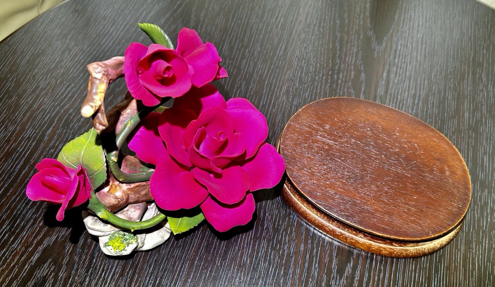 Capodimonte Porcelain Red Roses And Display Base