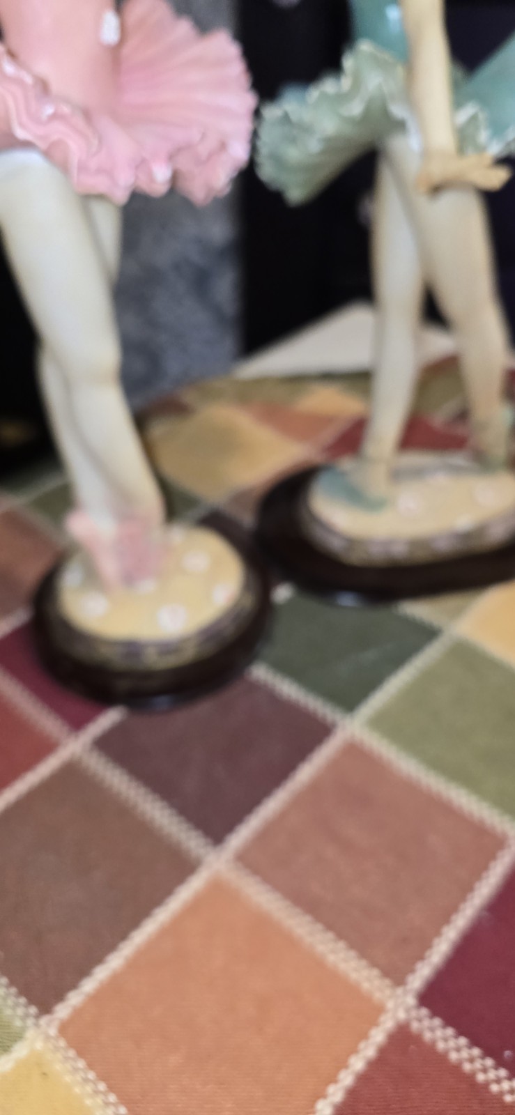 Ceramic Ballerina Figurine Set Hand Painted Pink Blue Glossy Ballet Pottery